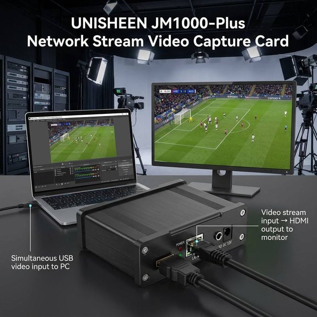 UNISHEEN JM1000-Plus Netzwerk-Stream Video-Erfassungsbox Decoder in Schwarz mit H.265 H.264 RTSP SRT RTMP UDP IP zu HDMI Unterstützung - Bild 1