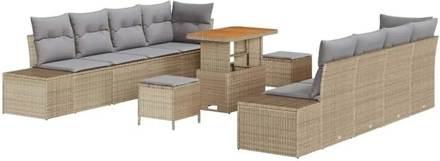 vidaXL Garten-Sofa-Set 11-teilig aus Poly-Rattan mit Kissen in Beige - Bild 1