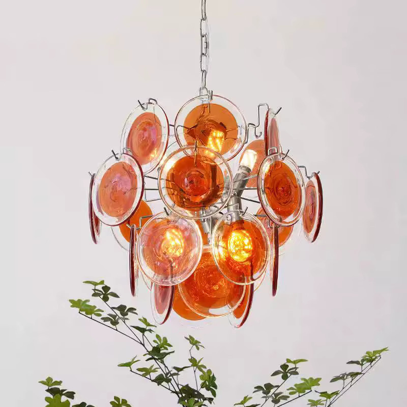 HomeLover Murano Glas Kronleuchter rund in Mehrfarbig mit Gold/Messing-Elementen als Designer Hängelampe für dein Wohnzimmer - Bild 1