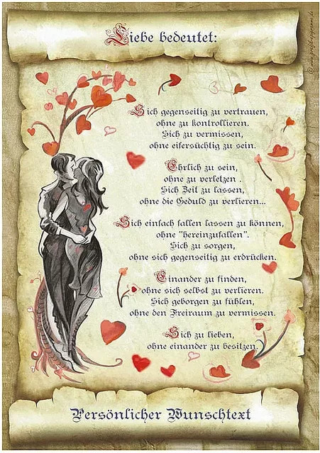 Personalisierte Urkunde Liebe mit individuellem Wunschtext im Vintage-Design mit floralen Elementen und Herzen von tantum graphic - Bild 1