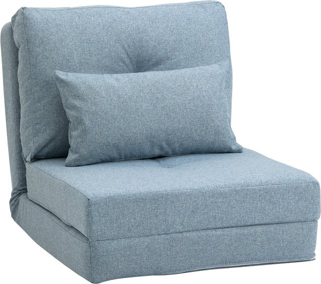 HOMCOM 2-in-1 Bodensessel und Klappbett mit verstellbarer Rückenlehne und Zierkissen, Bodensofa aus Leinen in Himmelblau - Bild 1