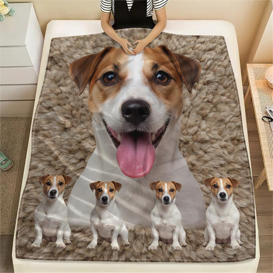 Flanellblanke mit Jack Russell Terrier Aufdruck, B/B: 80 x 120 cm - Bild 3