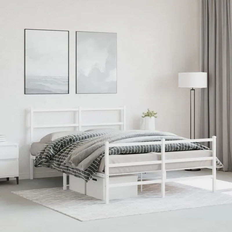 Vidaxl Metall-Bettgestell mit Kopfteil und Fußteil in Weiß, B/L: 140 x 200 cm - Bild 1