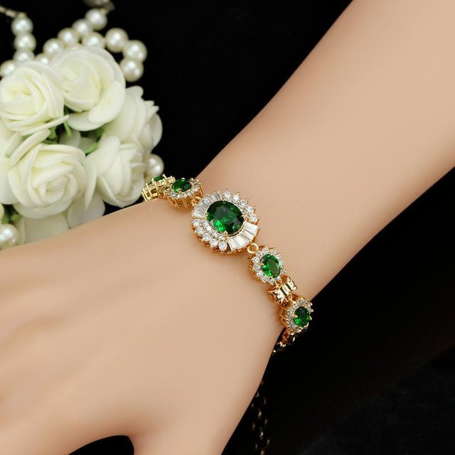 Armband Kupfer, Echtgold galvanisiert, Zirkonia, grün, Damen - Bild 1