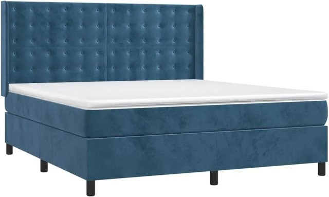 vidaXL Boxspringbett mit Matratze in Dunkelblau, Hybridbett mit LED-Unterbettbeleuchtung und USB-Ladeport aus Samt, B/T/H: 160 x 200 x 163 cm - Bild 1
