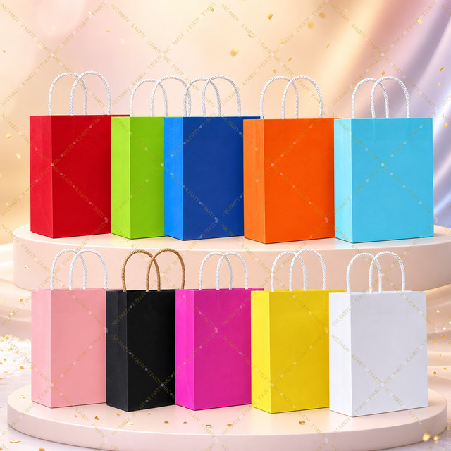 Bunte Geschenktüten aus Kraftpapier mit Griffen für Geburtstage, Hochzeiten und Partys - Bild 1