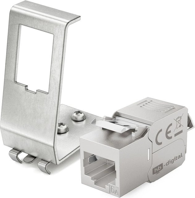 hb-digital 1-Port Hutschienenadapter mit CAT 6a Keystone Modul RJ45 in Silber für Ethernet/LAN - Bild 1