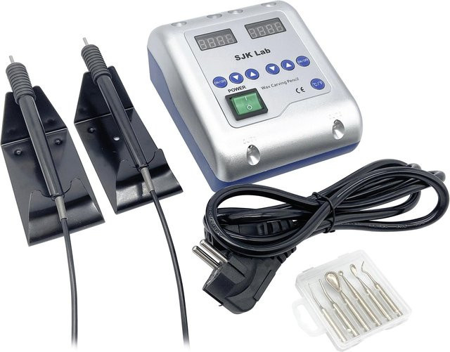 SJK Lab Elektrisches Wachsmesser für das Dentallabor in Grau mit 6 Wachsspitzen und 2 Stiften (EU-Stecker) - Bild 1