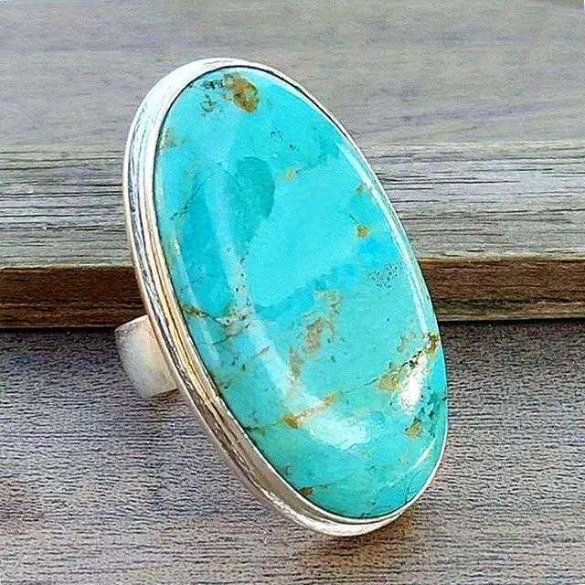 YoYo Ring, ovale synthetische Türkisperlen, versilberte, Damen - Bild 1