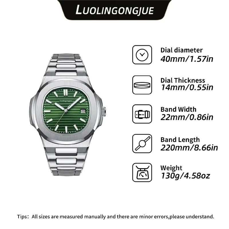 LUOLINGONGJUE Armbanduhr, Automatik, Skelett-Design, Edelstahl, Grün, Herren - Bild 1