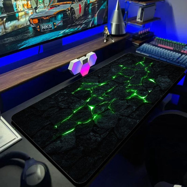 VIKAMA Gaming-Mauspad Neon-Crack in Grün, große Anti-Rutsch-Schreibtischunterlage für PC und Laptop - Bild 1