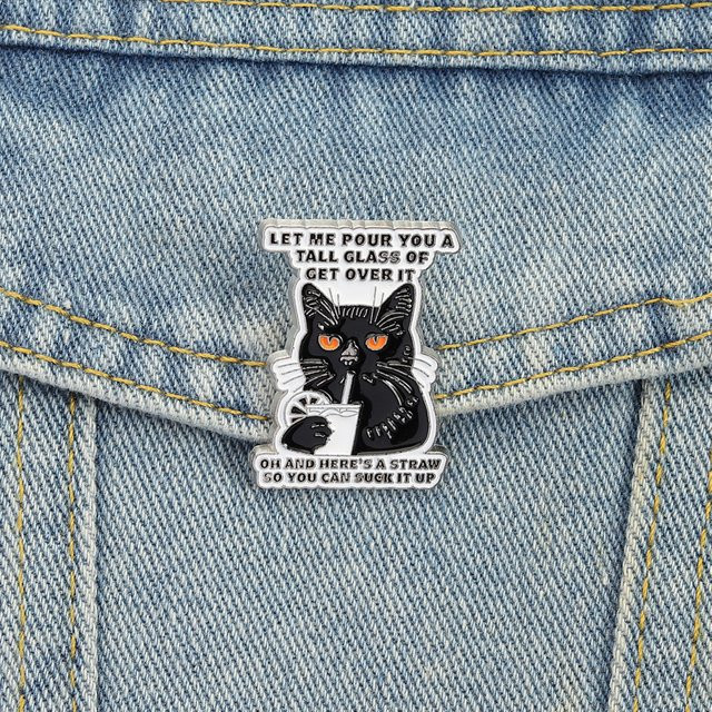 Emaille-Anstecknadeln, schwarzes Katzen-Zitat, Unisex - Bild 1