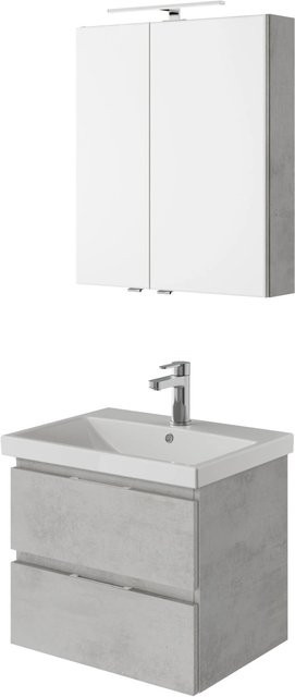 Pelipal Badmöbel-Set Serie 4035, 3-teilig, grifflos, Hellgrau, bestehend aus Waschtisch, Waschtischunterschrank und Spiegelschrank mit LED-Beleuchtung und Rasierfachsteckdose - Bild 1
