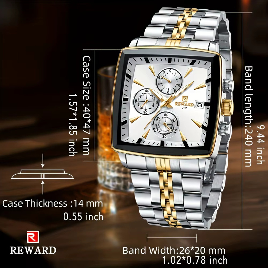 REWARD Armbanduhr Quarz, Edelstahl, Roségold, Rechteckig, Herren - Bild 5