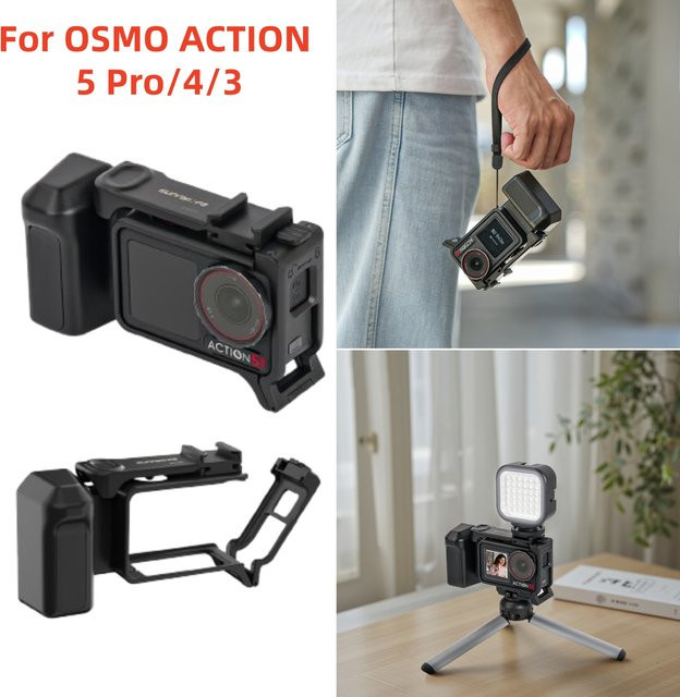 DJI Action Kamera Quick Release Halterung und Schutzrahmen mit Handgriff für Action 5 Pro, Action 4 und Action 3 in Schwarz - Bild 1
