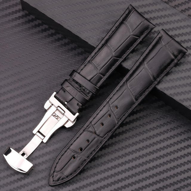 RX-Panjia Uhrenarmband Leder, Alligator-Muster, Faltschließe, 22mm, schwarz, Unisex - Bild 1