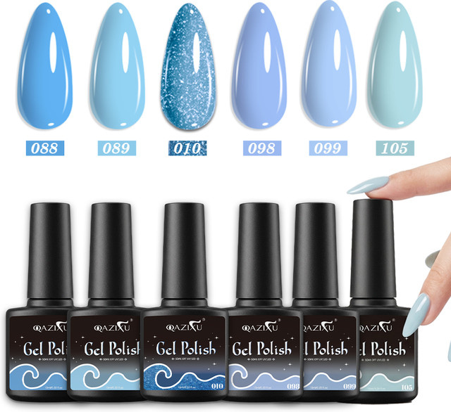 QAZIXU Nagellack-Set, Minz- & Blaues Gel, Glänzend - Bild 1