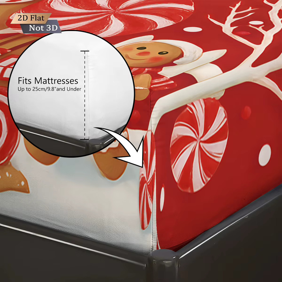 3-teiliges Weihnachtsbettwäsche-Set mit Süßigkeiten-Haus-Print in Rot, weiches Bettlaken-Set für dein Schlafzimmer - Bild 3