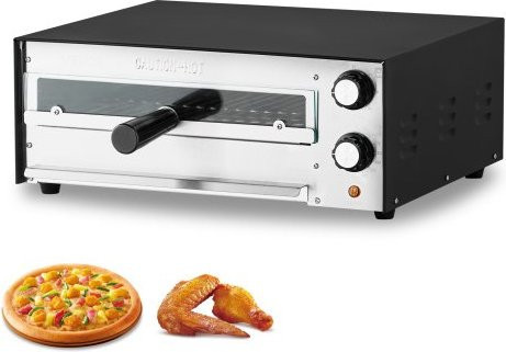 VEVOR Elektrischer Pizzaofen Schwarz mit 1450 W, bis 300 °C, mit Zeit- und Temperaturregelung und Grillfunktion für 30,5 cm Pizza - Bild 1