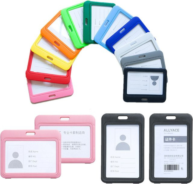 2er-Set doppelseitige ID-Kartenhalter aus Kunststoff für Arbeitsausweise und Kreditkarten in Blau und Multicolour - Bild 1