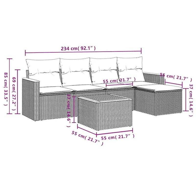vidaXL 6-teilige Garten-Sofagarnitur aus Poly-Rattan in Schwarz mit Kissen und pulverbeschichtetem Stahlgestell - Bild 3