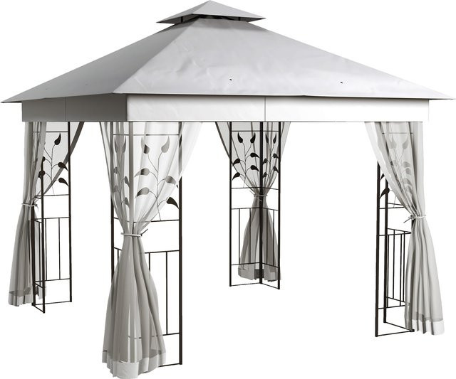 Aosom Outsunny Gartenpavillon mit Doppeldach und Moskitonetz, wasserabweisendes Partyzelt aus Stahl in Hellgrau, B/T: 300 x 300 cm - Bild 1
