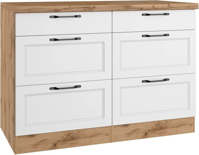 Held Küchen Unterschrank Kempten in Landhaus Optik, Farbe Weiß/Wotan, Breite: 120 cm - Bild 1