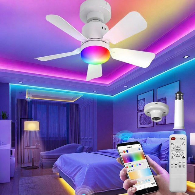 LINYILIGHT Intelligenter Deckenventilator mit RGB-Beleuchtung und E27-Fassung zur APP-Steuerung via Bluetooth für dein Schlafzimmer - Bild 1