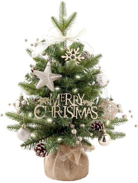 Yiran Furniture Mini-Schreibtisch-Weihnachtsbaum als drehende Spieluhr zur Weihnachtsdekoration in Beige und Grün, B/H: 30 x 50 cm - Bild 1