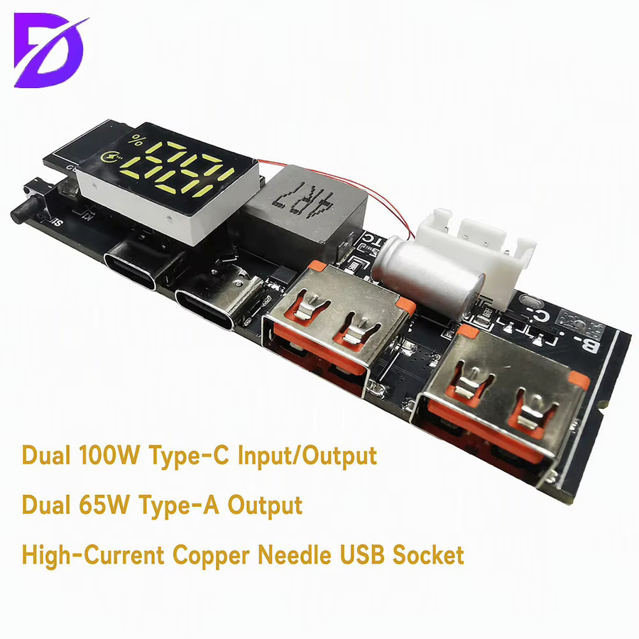Diymore 100W PD DIY Powerbank-Modul mit TFT-Bildschirm, 3-5S bidirektionales Schnellladegerät und MPPT-Solar-Kompatibilität, Schwarz - Bild 3