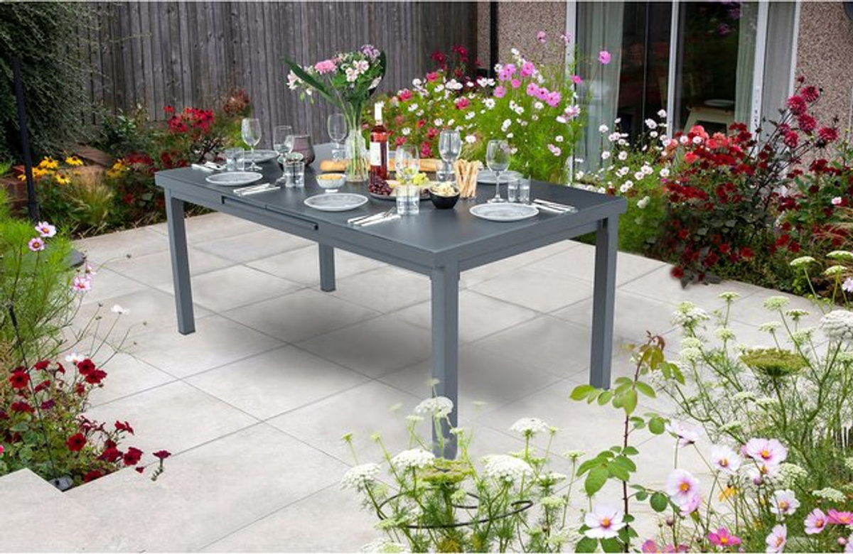 BELLAVISTA Ausziehtisch Boston in Grau und Anthrazit mit Sicherheitsglas und Aluminiumgestell, B/T/H: 180/240 x 100 x 77,5 cm - Bild 4