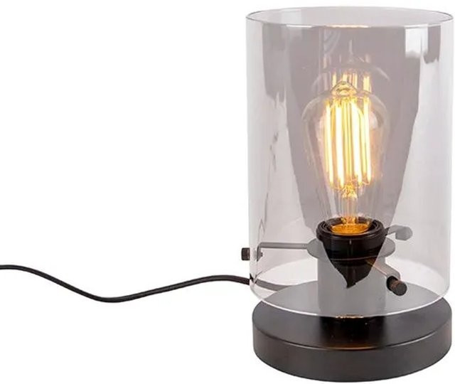 QAZQA Design Tischlampe Schwarz mit Rauchglas Kuppel und dimmbarer E27 Fassung, Höhe: 40.0 cm, Breite: 25.0 cm, Tiefe: 15.0 cm - Bild 1