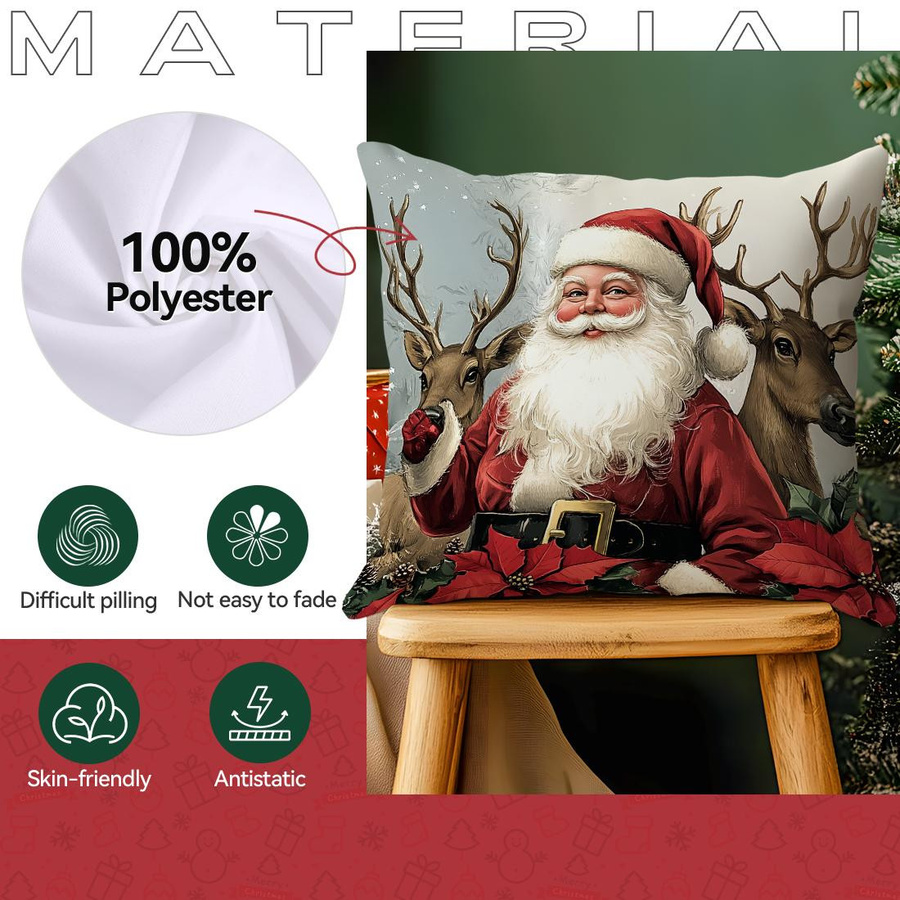 Dekokissen Kissenbezug mit Retro Weihnachtsmann und Rentier aus Polyester, B/B/H: 18 x 18 x 18 cm - Bild 2