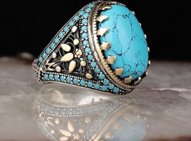 Ring Türkisperlen, Zirkonia, Silber, Unisex - Bild 1