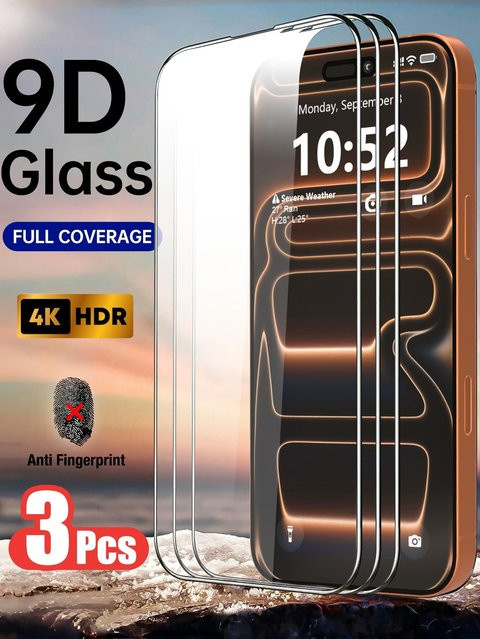 3er-Pack 9D Displayschutz aus gehärtetem Glas, hochauflösend und transparent, kompatibel mit iPhone 17, iPhone 17 Air, iPhone 17 Pro, iPhone 17 Pro Max, iPhone 16 Pro Max und iPhone 15 Pro Max - Bild 1
