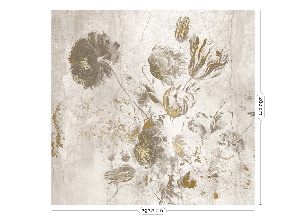 KEK Amsterdam Mural Fresco Flowers Uyterlinde Wandtattoo Floral Vintage in Weiß, Gold und Multicolour, Breite: 292 cm - Bild 2