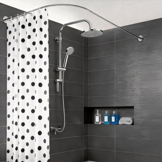 L-förmige Duschvorhangstange aus Edelstahl in Silber, ausziehbar für Badewanne und Dusche, Breite: 70-95 cm, Tiefe: 105-165 cm - Bild 1