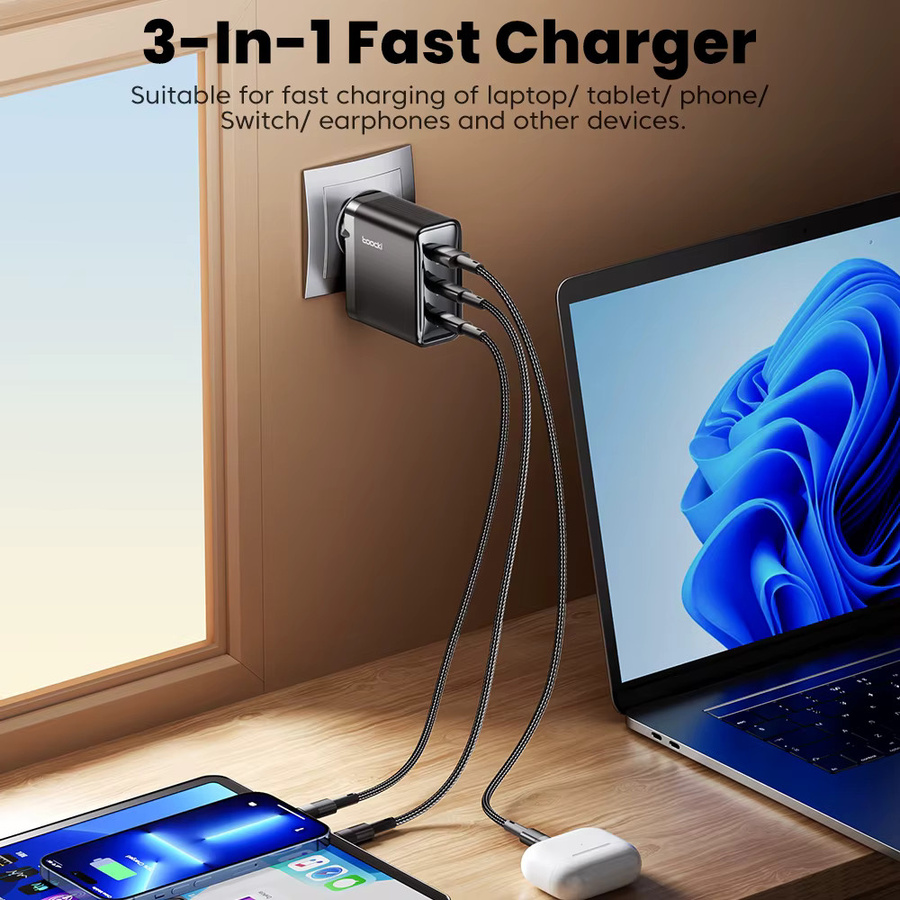 Toocki 100W USB GaN Ladegerät in Schwarz mit USB-C und QC3.0 Schnellladefunktion für iPhone, Macbook und Laptop - Bild 2