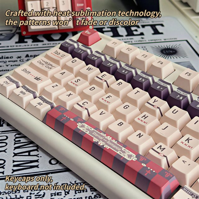 TTTSKONE PBT Tastenkappen im Cherry-Profil mit 120 Tasten, 5-seitige Farbsublimation, blendfrei, Multicolour, passend für 61-108 Tastaturen - Bild 1