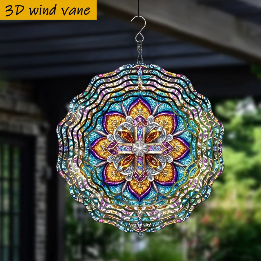 CIFBUY 3D Mandala Wanddekoration mit 360 Grad Drehhaken, geometrisches Design, Multicolour, Durchmesser: 25,4 cm - Bild 4