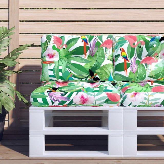 vidaXL Palettenkissen 2-teiliges Set aus Polyester, Mehrfarbig, UV-beständig und wasserabweisend, B/T: 60 x 60 cm, H: 12 cm - Bild 1