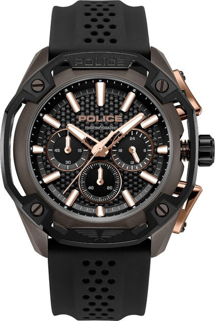 Police Chronograph Herrenuhr, Quarz, Edelstahl, 46 mm, Schwarz, 5 ATM - Bild 1