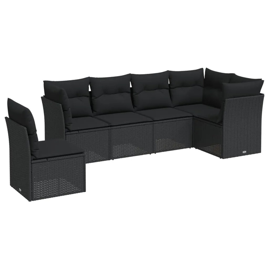 vidaXL 6-tlg. Garten-Sofagarnitur in L-Form aus Poly-Rattan in Schwarz mit Sitzkissen und Rückenkissen inklusive Stauraum - Bild 2