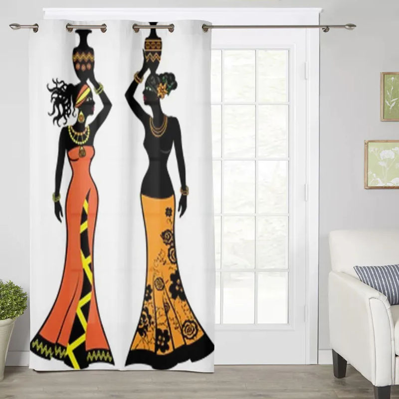 Super Six Fenstervorhang mit afrikanischem Frauenmotiv und Vasen, Farbe: Weiß, Breite: 135 cm, Höhe: 60 cm - Bild 4