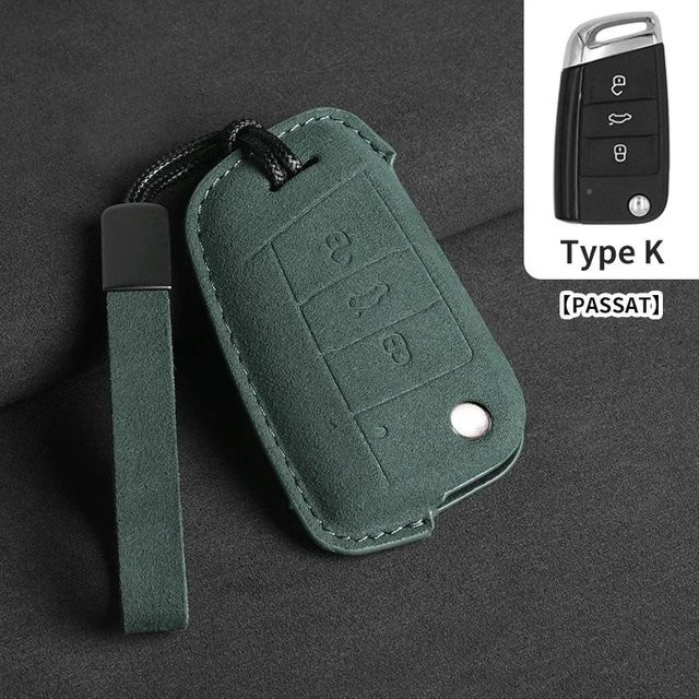 Wildleder Auto Klappschlüssel Hülle für VW Volkswagen Golf 7 MK7 Tiguan MK2 T-roc T-cross Skoda Octavia Kodiaq Karoq Seat Ateca Leon in Grau und Grün - Bild 1