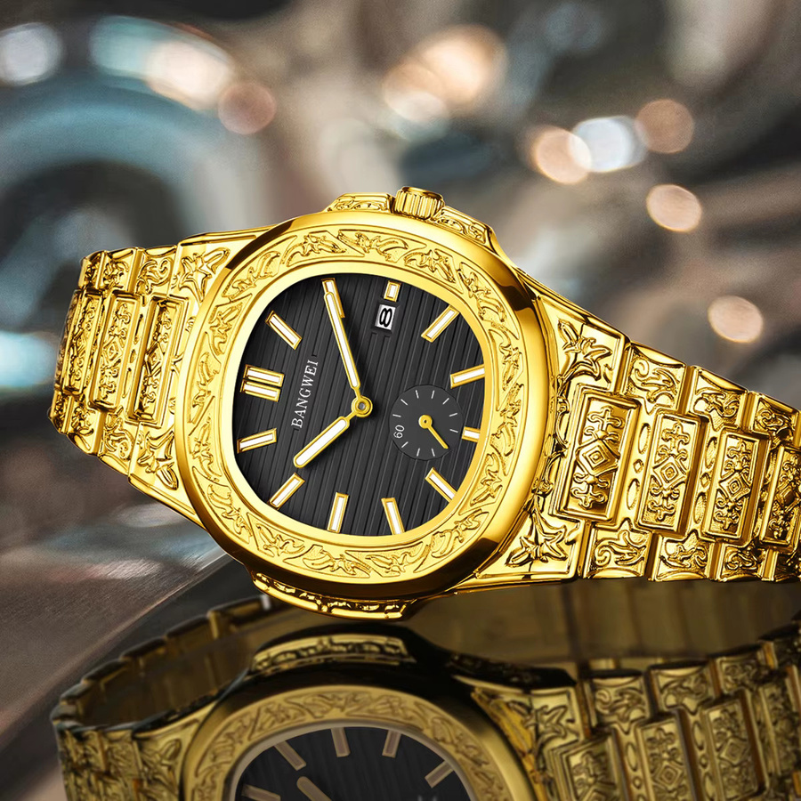 LIGE BANGWEI Armbanduhr Quarz, Edelstahl, Diamant, Herren, Schwarz, Gold - Bild 2