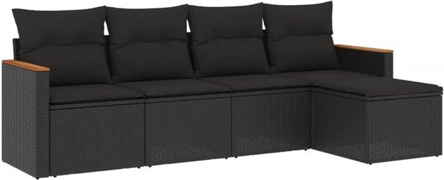 vidaXL 5-teilige Garten-Sofagarnitur in L-Form aus Poly-Rattan und Metall mit Kissen, Schwarz - Bild 1