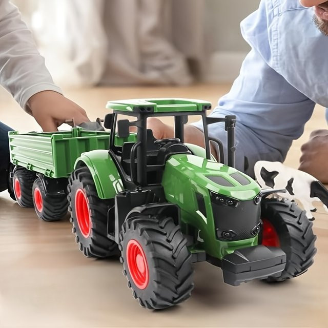 HRZPACT Farmtraktor-Spielzeug mit Anhänger, Set, Grün, Kunststoff - Bild 1