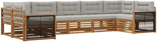 vidaXL Outdoor-Sofagarnitur aus Akazienholz in Natur und Hellgrau mit 7-teiligem Kissen-Set - Bild 1