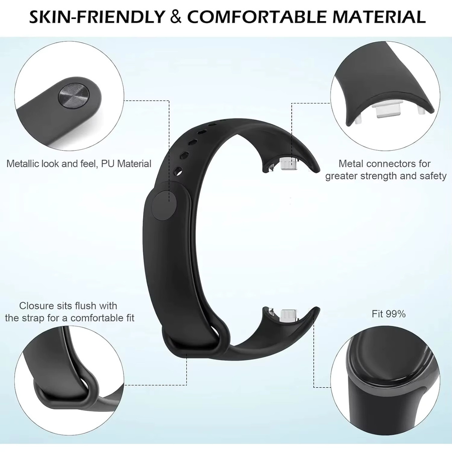 RWBANDS Uhrenarmband Silikon, Schwarz, Xiaomi Mi Band 8 9 10 - Bild 3